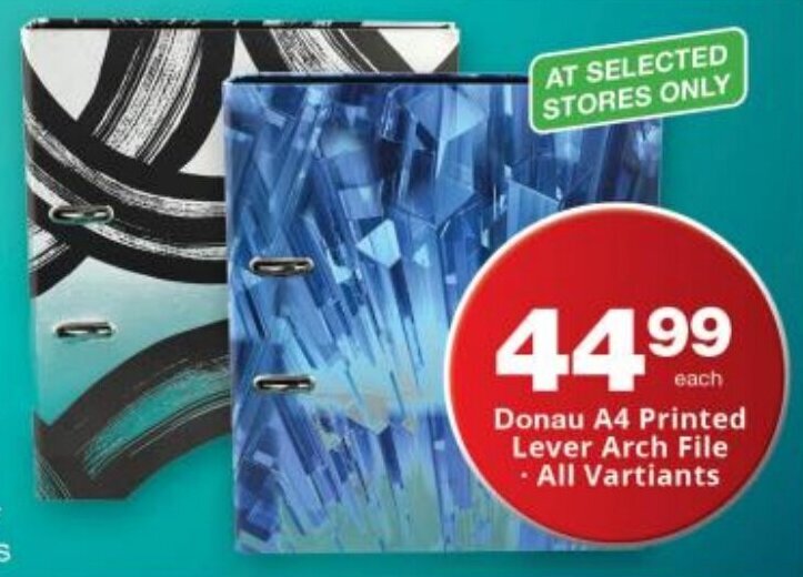Donau A4 Printed Lever Arch File all variants offer at Checkers