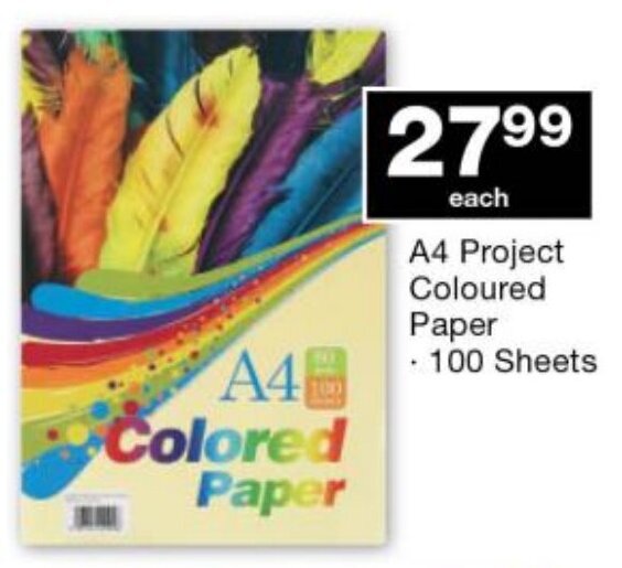 A4 Colored Paper 100 sheets offer at Checkers