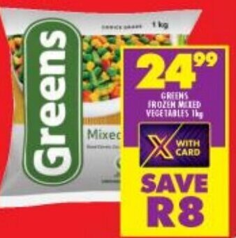 Shoprite Greens Frozen Mixed Vegetables 1kg offer