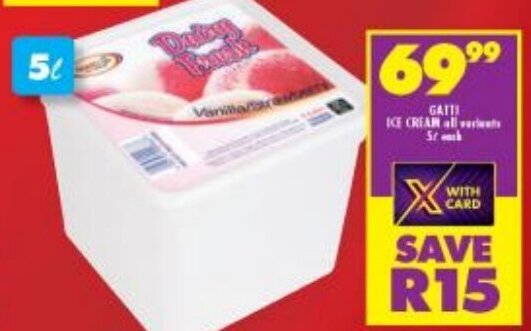 Gatti's Ice Cream 5L offer at Shoprite