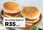 Food Lover's Market Rib or chicken burgers-2s each offer