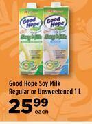 Good hope soy milk regular or unsweetened-1l each
