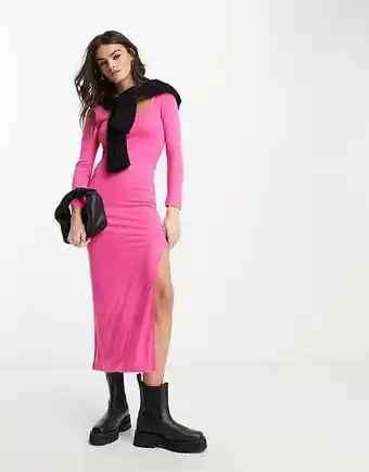 French connection side split jersey midi dress in pink