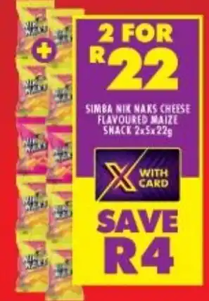 Shoprite Simba Nik Naks Cheese Flavoured Maize Snack 2 x 5 x 22g offer