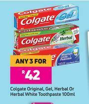 Game Colgate Original, Gel, Herbal Or Herbal White Toothpaste-For Any 3 x 100ml offer
