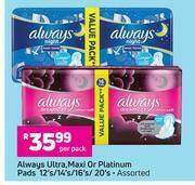 Game Always Ultra, Maxi Or Platinum Pads 12's/ 14's/ 16's/ 20's Pack (Assorted)- Per Pack offer