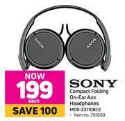 Game Sony Compact Folding On Ear Aux Headphones MDR-ZX110BCE offer