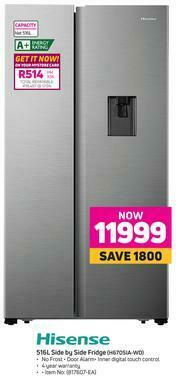 Game Hisense 516Ltr Side By Side Fridge H670SIA-WD offer