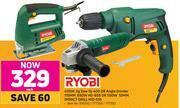 Game Ryobi 400W Jig Saw Hj-400 Or Angle Grinder 115MM 650W HG-655 Or 500W 10MM Impact Drill HID-510-Each offer