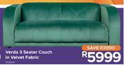 Verda 3 Seater Couch In Velvet Fabric