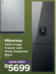Hisense 269Ltr Fridge Freezer With Water Dispenser Black