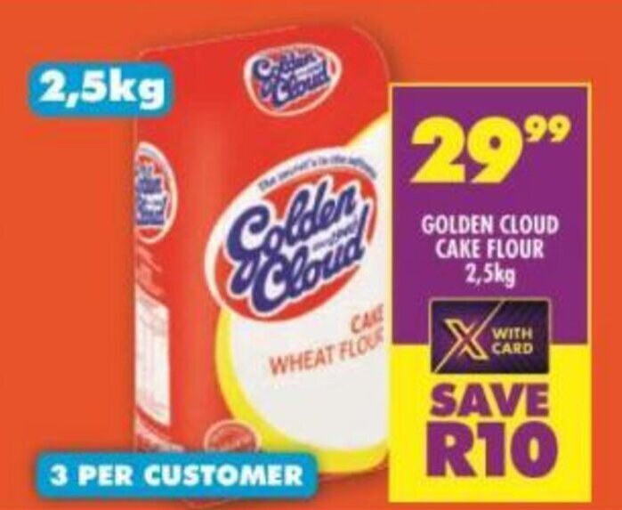 Golden Cloud Cake Wheat Flour 2,5kg offer at Shoprite