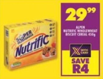 Shoprite Alpen Nutrific Wholewheat Biscuit Cereal 450g offer