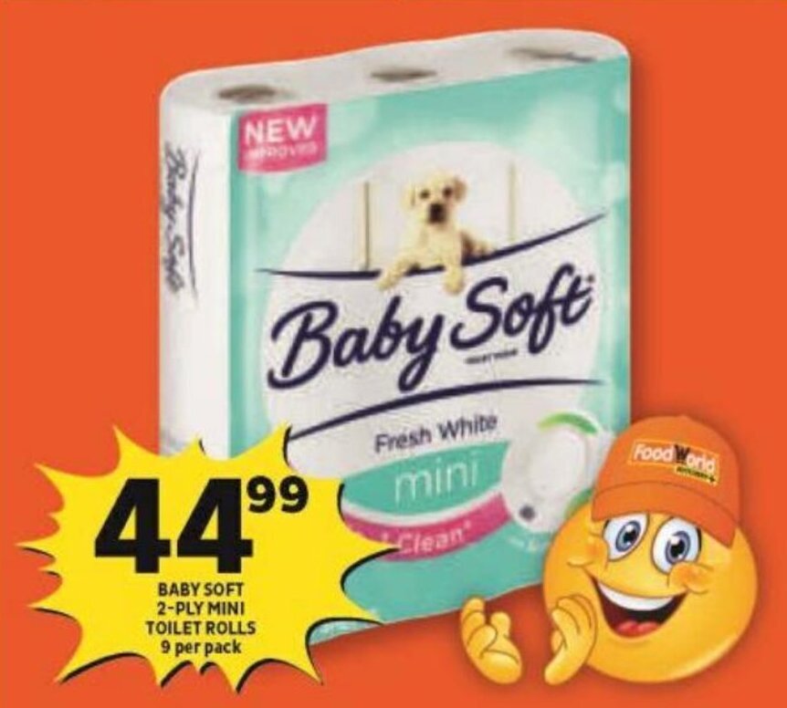 Baby Soft 2Ply Mini Toilet Rolls 9 per pack offer at Shoprite