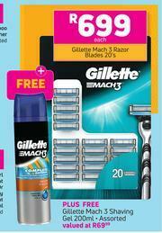 Game Gillette Mach 3 Razor Blades 20's + Free Gillette Mach 3 Shaving Gel 200ml (Assorted)-Per Pack offer