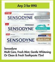 Game Sensodyne Multi Care, Fresh Mint, Gentle Whitening Or Clean & Fresh Toothpaste-For Any 3 x 75ml offer