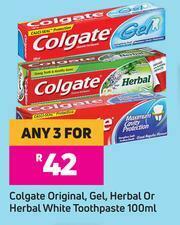 Game Colgate Original, Gel, Herbal Or Herbal White Toothpaste-For Any 3 x 100ml offer