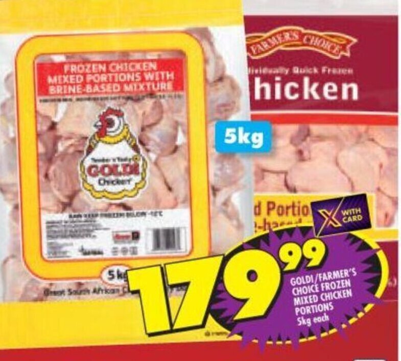 Goldi / Farmer's Choice Frozen Mixed Chicken Portions 5kg offer at Shoprite