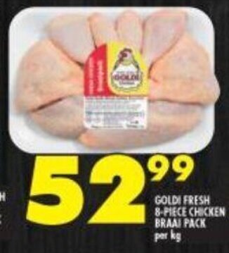 Shoprite Goldi Fresh 8-piece Chicken Braai Pack per kg offer