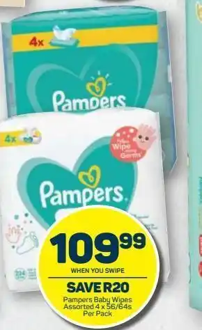 Pick n Pay Pampers baby wipes assorted 4 x 56/64s per pack offer