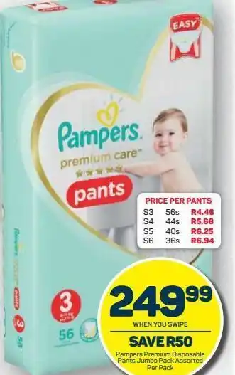 Pick n Pay Pampers premium disposable pants jumbo pack assorted per pack offer