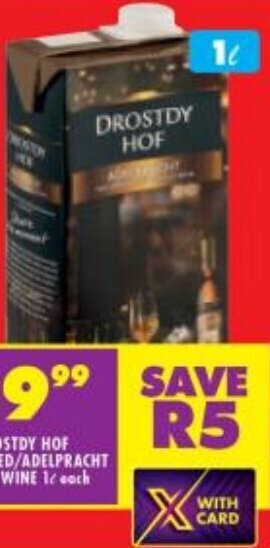 Shoprite Liquor Drostdy Hof Claret Red/Adelpracht White Wine 1L offer