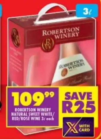 Shoprite Liquor Robertson Winery Natural Sweet White Re/Rose Wine 3L offer