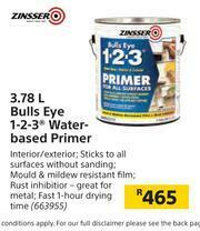 Builders Warehouse Zinsser 3.78Ltr Bulls Eye 1-2-3 Water Based Primer offer