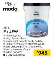 Builders Warehouse Fired Earth 20Ltr Matt PVA offer