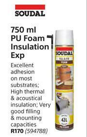 Builders Warehouse Soudal PU Foam Insulation Exp-750ml offer