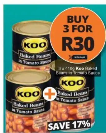 Checkers Liquor Shop Koo Baked Beans in Tomato Sauce 3 x 410g offer