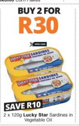 Checkers Liquor Shop Lucky Star Sardines in Vegetable Oil 2 x 120g offer