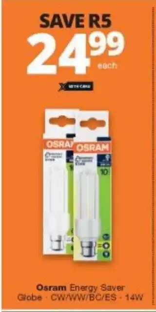 Checkers Liquor Shop Osram Energy Saver Globe - CW/WW/BC/ES - 14W offer