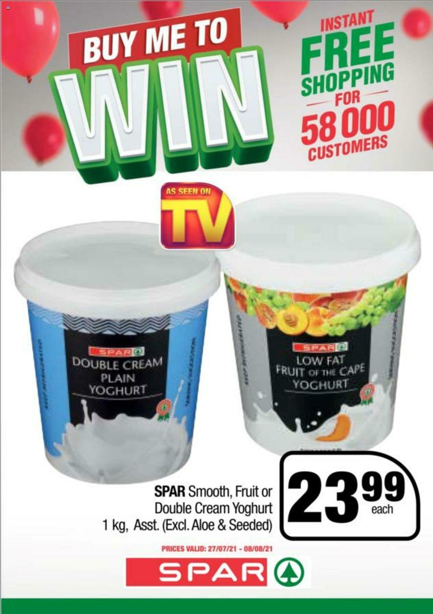 Spar Smooth, Fruit or Double Cream Yoghurt 1kg Asst offer at Spar