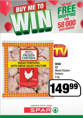 Spar Spar IQF Mixed Chicken Portions 5kg offer