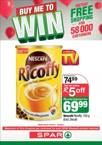 Spar Nescafe Ricoffy 750g offer