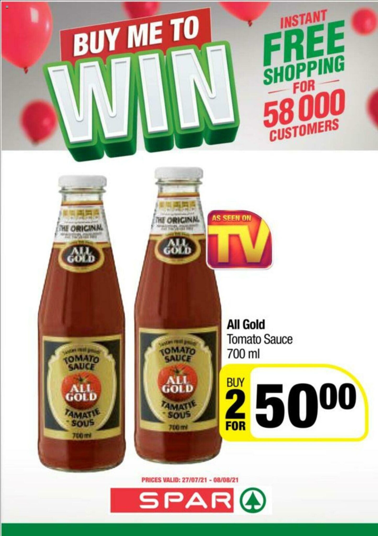 All Gold Tomato Sauce 700ml offer at Spar