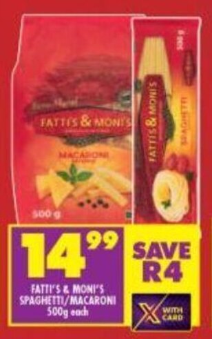Shoprite Fatti's & Moni's Spaghetti / Macaroni 500g offer