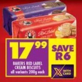 Shoprite Bakers Red Label Cream Biscuits all variants 200g offer