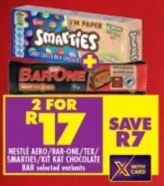 Shoprite Nestlé Aero / Bar-One / Tex / Smarties / Kit Kat Chocolate Bar selected variants 2 for offer