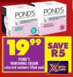 Shoprite Pond's Vanishing Cream selected variants 50ml offer
