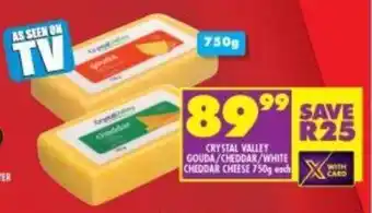 Shoprite Crystal Valley Gouda / Cheddar / White Cheddar Cheese 750g offer