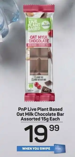 Pick n Pay PnP Live Plant Based Oat Milk Chocolate Bar assorted 15g offer