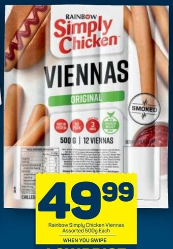 Pick n Pay Rainbow Simply Chicken Viennas assorted 500g offer