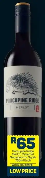 Porcupine Ridge Merlot, Cabernet Sauvignon or Syrah 750ml