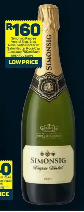 Pick n Pay Simonsig Kaapse Vonkel Brut, Brut Rose, Satin Nectar Rosé Cap Classique 750ml offer