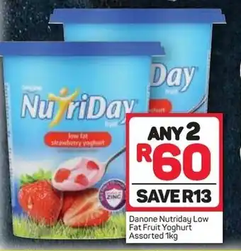 Pick n Pay Danone NutriDay Low Fat Fruit Yoghurt assorted 2 x 1kg offer