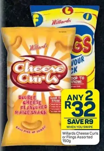 Pick n Pay Willards Cheese Curls or Flings assorted 2 x 150g offer