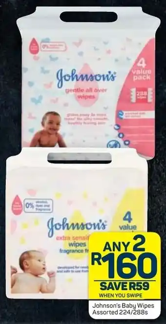 Pick n Pay Johnson's Baby Wipes assorted 2 x 224 / 288s offer