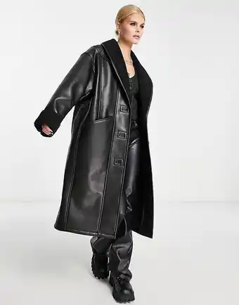 Asos Urban code longline pu avaitor coat in black offer